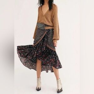 NWOT Free People Esmeralda Mixed-Print Midi Wrap Skirt